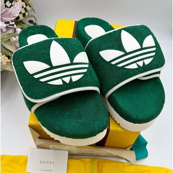 Men’s Gucci, X Adidas, GG monogram sandals size 12 made in Italy - Picture 1 of 9